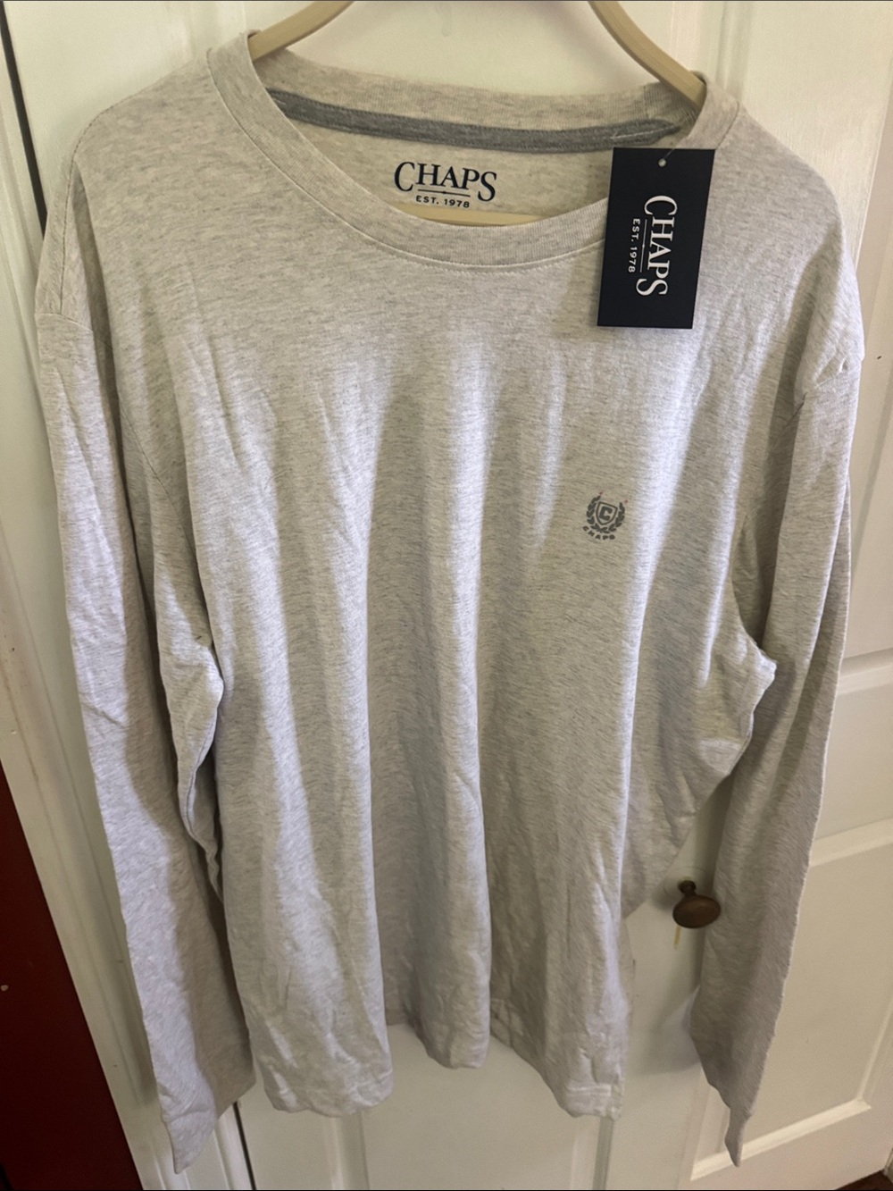 Chaps Long-Sleeve Crewneck Shirt - Heather Light Gray